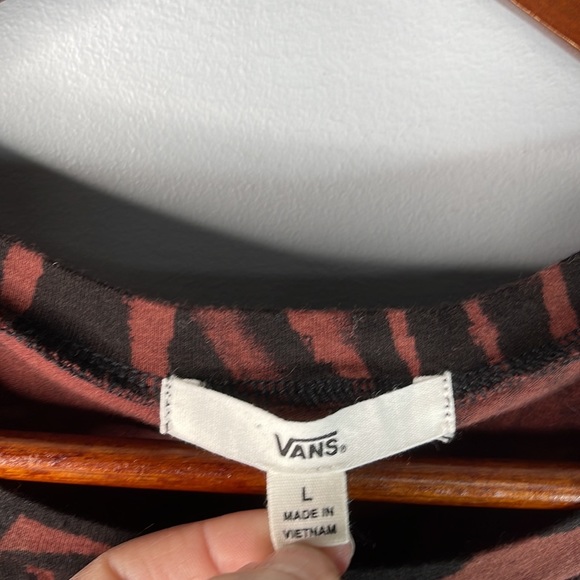 Vans Fern Tropical Print Midi Dress brown black sleeveless side slits beach L - Picture 7 of 9